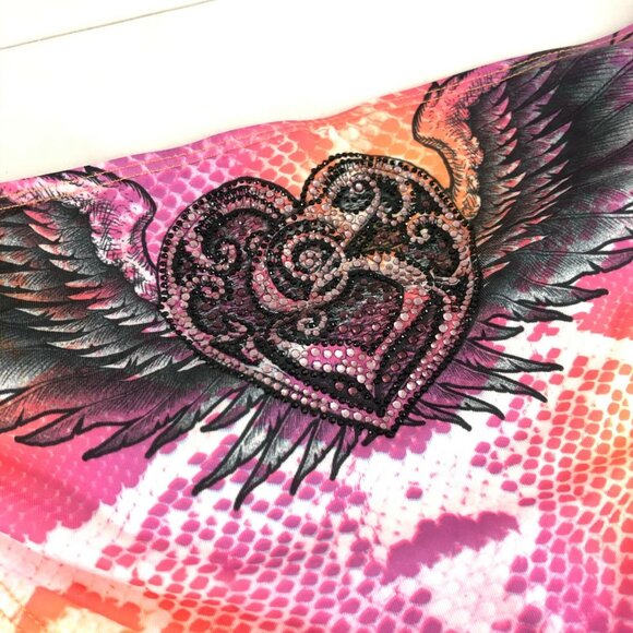 Sinful by Affliction Bikini Bottom Studded Wings Heart Snake Rhinestone Pink L - Picture 4 of 7
